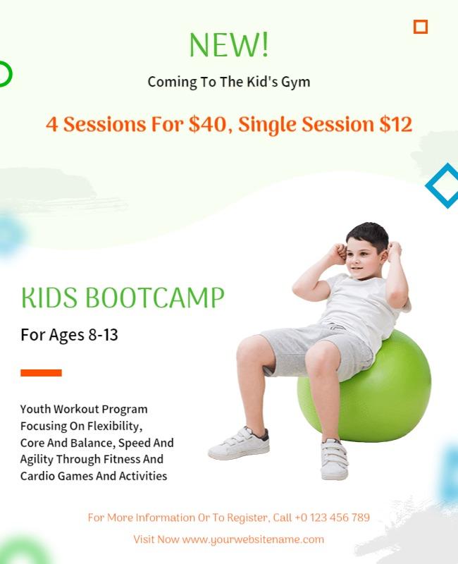 Kids Bootcamp Fitness Program Flyer Template