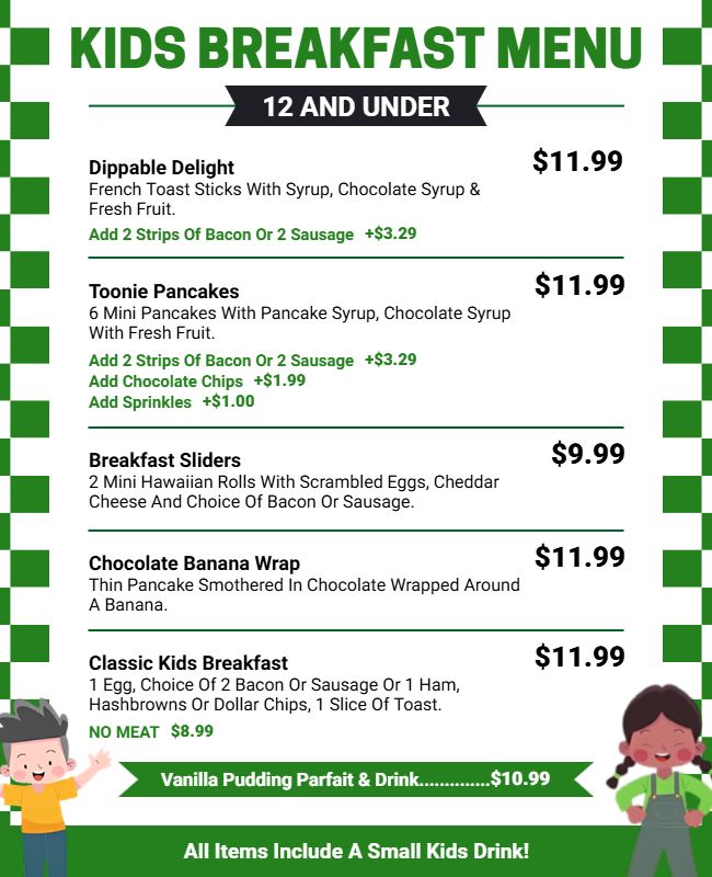 Kids Breakfast Menu Flyer Template