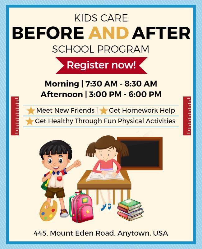 Kids Care Before and After School Program Flyer Template