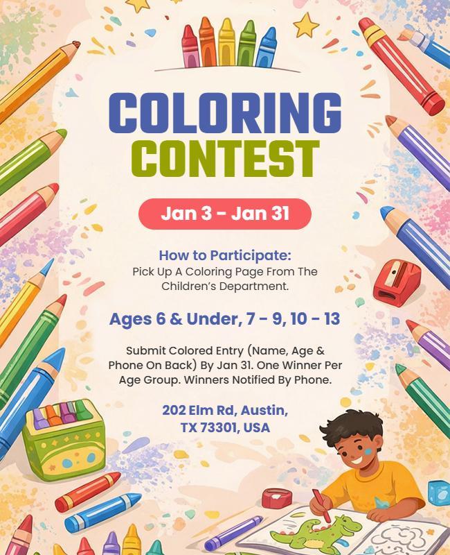 Kids Coloring Contest Event Flyer Template