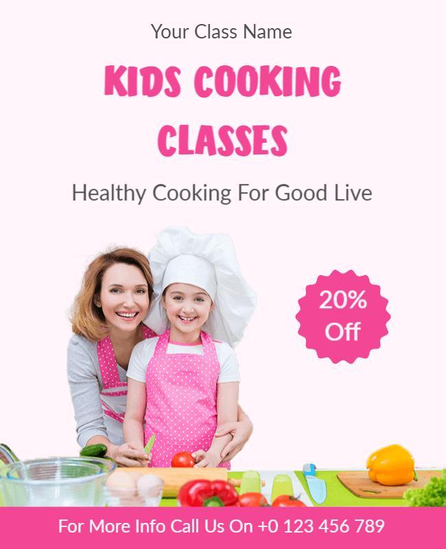 Playful Pink Kids Cooking Classes Flyer Template