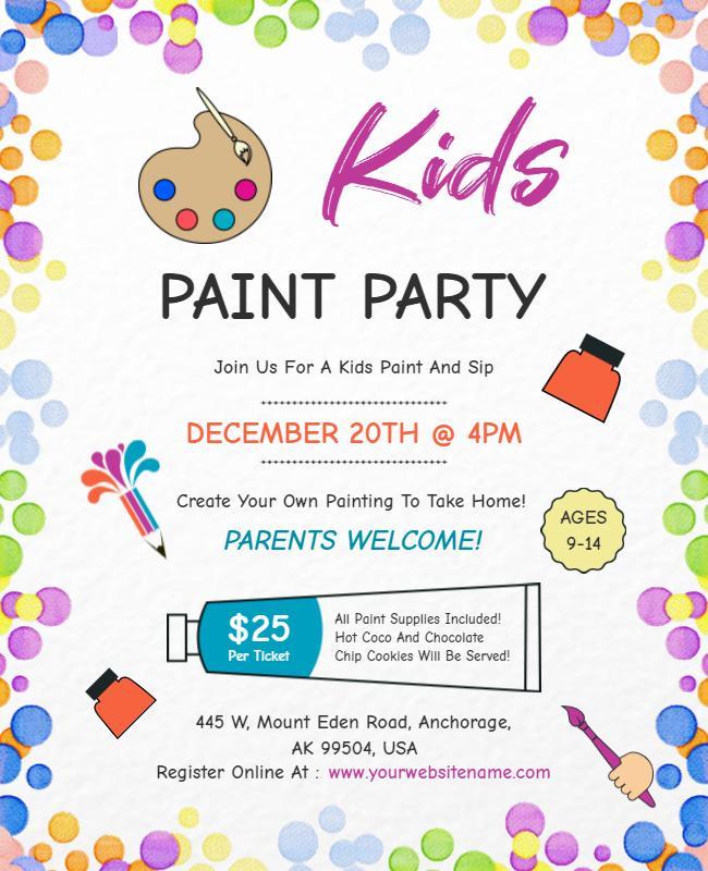 Kids Creative Paint Party Invitation Flyer Template