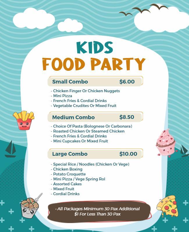 Kids Food Party Menu Flyer Template