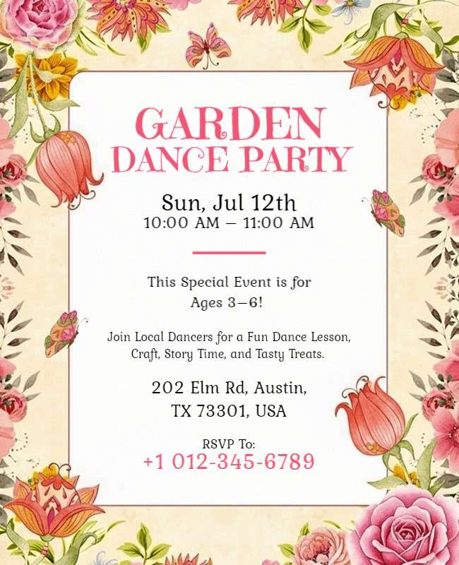 Kids Garden Dance Party Event Flyer Template