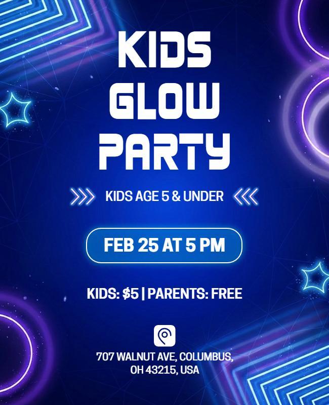 Kids Glow Party Flyer Template