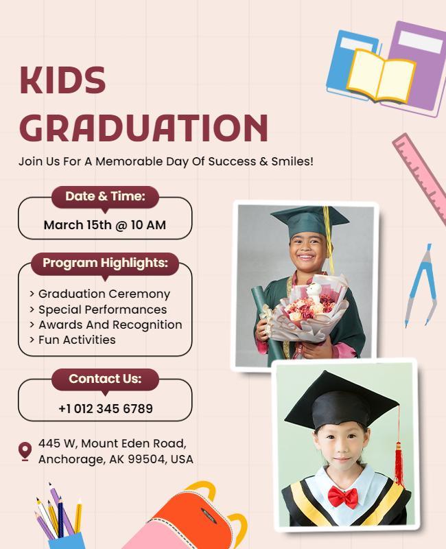 Kids Graduation Ceremony Invitation Flyer Template