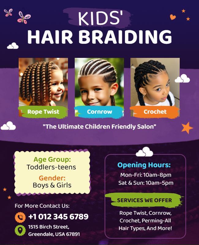 Kids Hair Braiding Salon Services Flyer Template