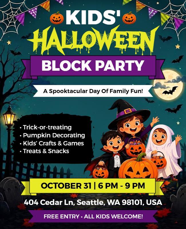 Kids Halloween Block Party Flyer Template