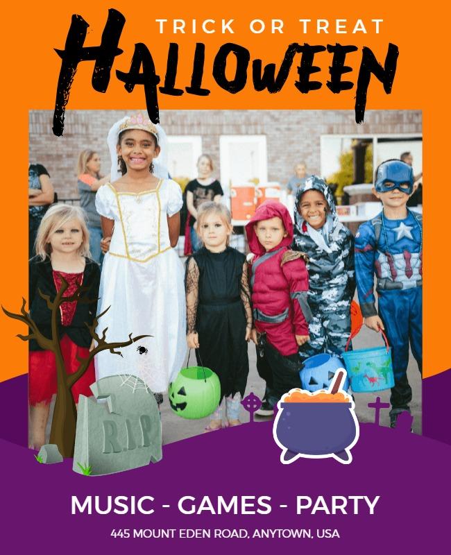 Kids Halloween Trick or Treat Flyer Design Template