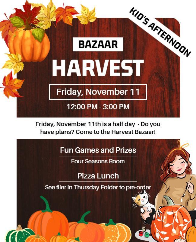 Kids Harvest Bazaar with Games and Pizza Flyer Template