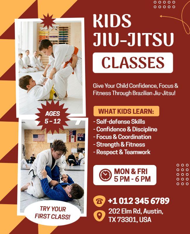 Kids Jiu-Jitsu Classes Promotional Flyer Template