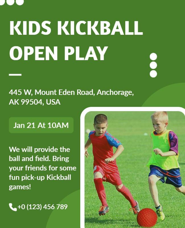 Kids Kickball Open Play Event Flyer Template