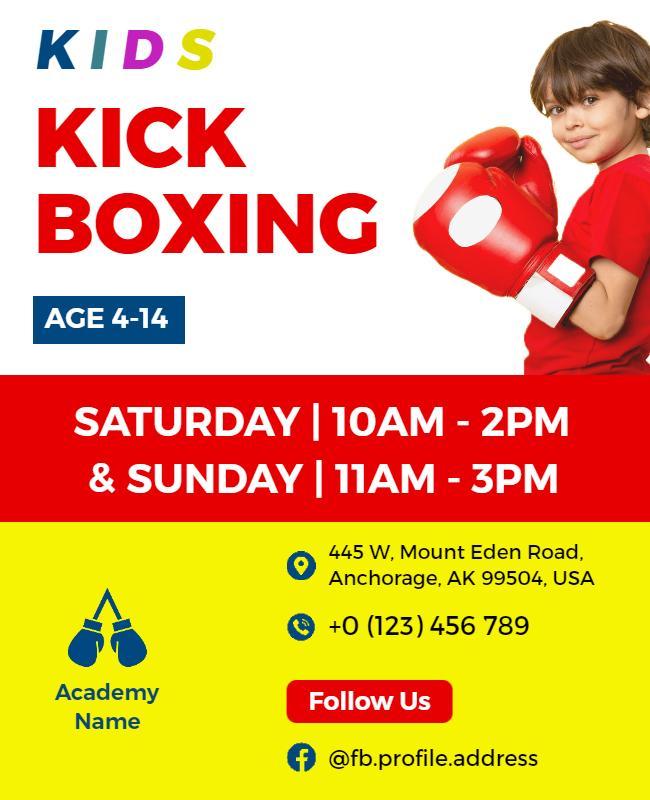 Kids Kickboxing Training Session Flyer Template