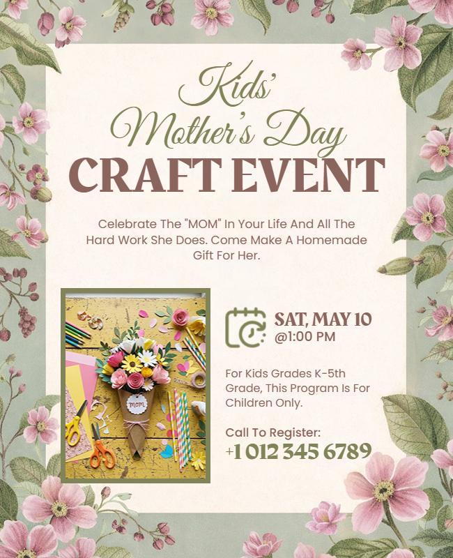 Kids Mother's Day Craft Event Flyer Template