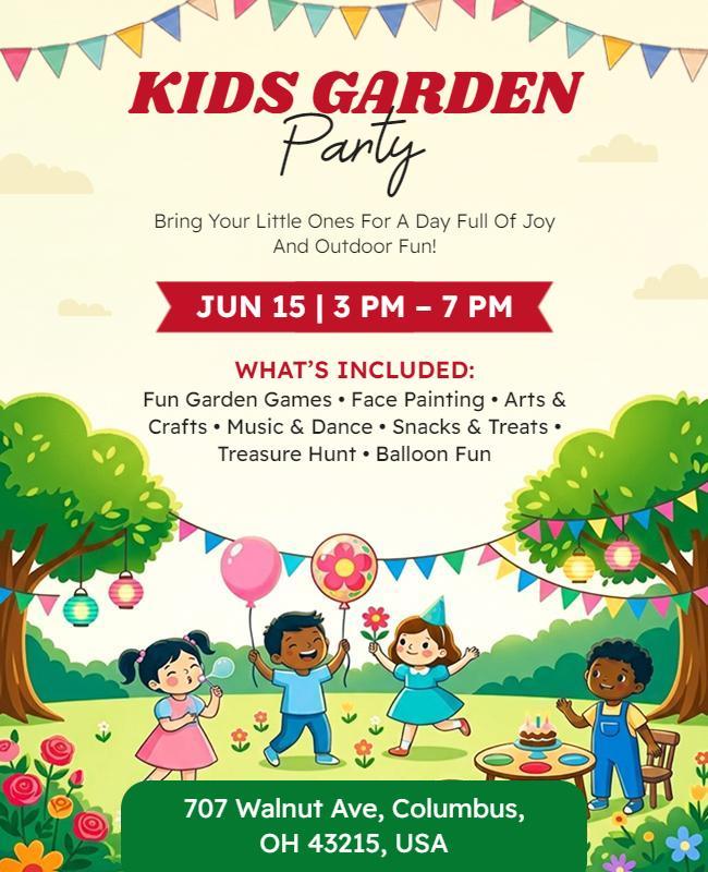 Kids Outdoor Garden Party Poster Template
