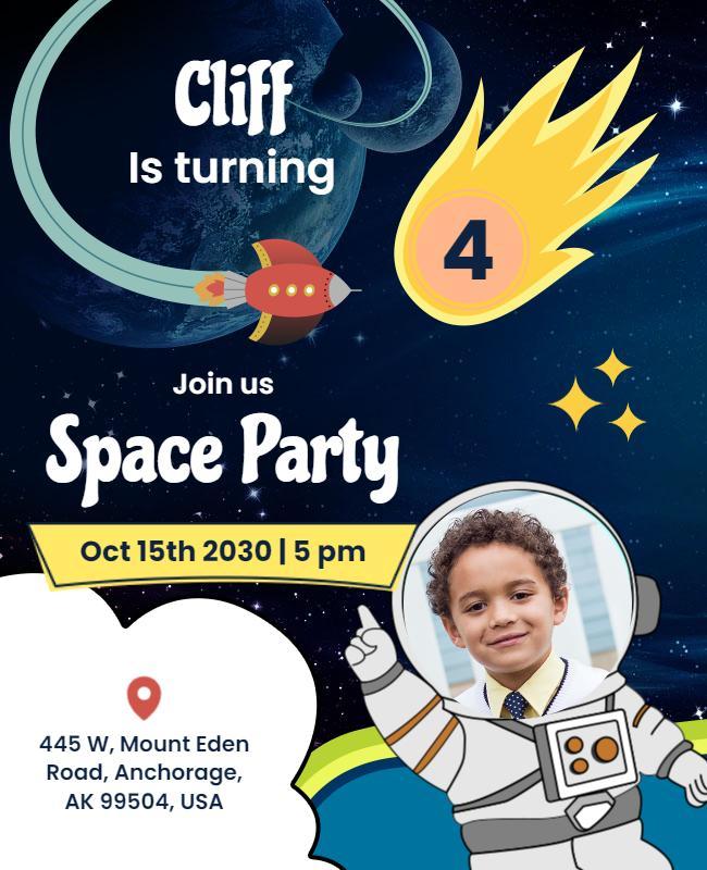 Kids Outer Space Birthday Party Flyer Template