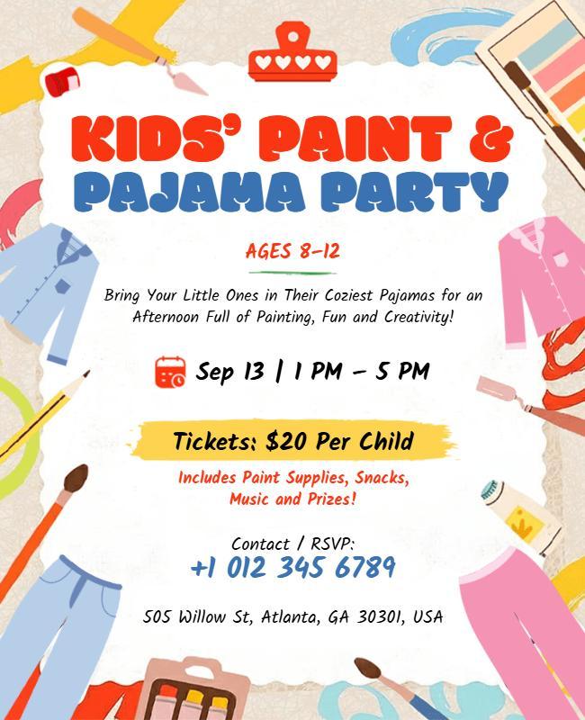 Kids Paint and Pajama Party Flyer Template