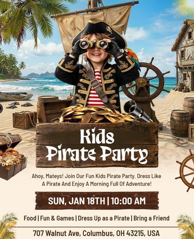 Kids Pirate Adventure Party Poster Template