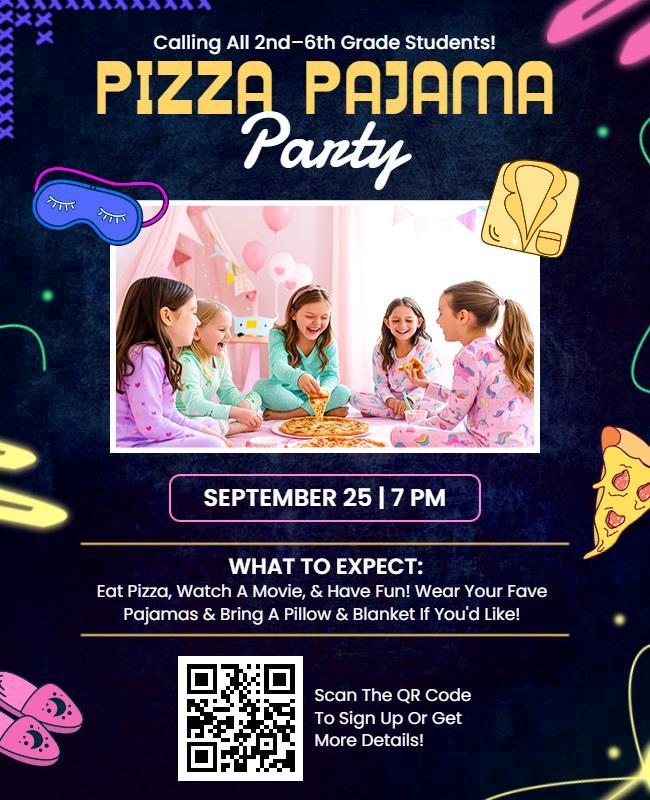 Kids Pizza Pajama Party Event Flyer Template