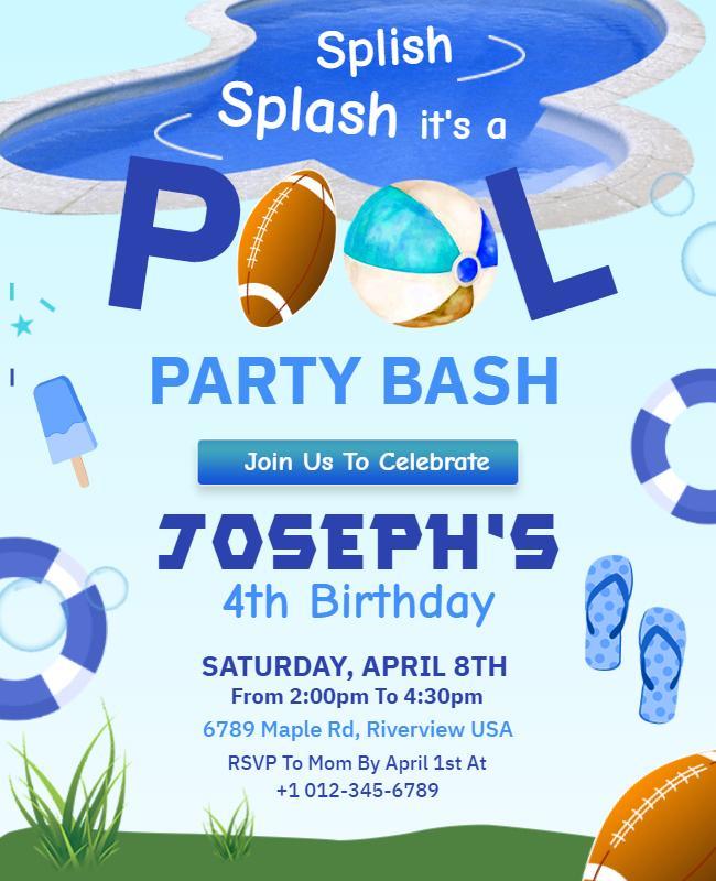 Kids Pool Birthday Party Bash Flyer Template