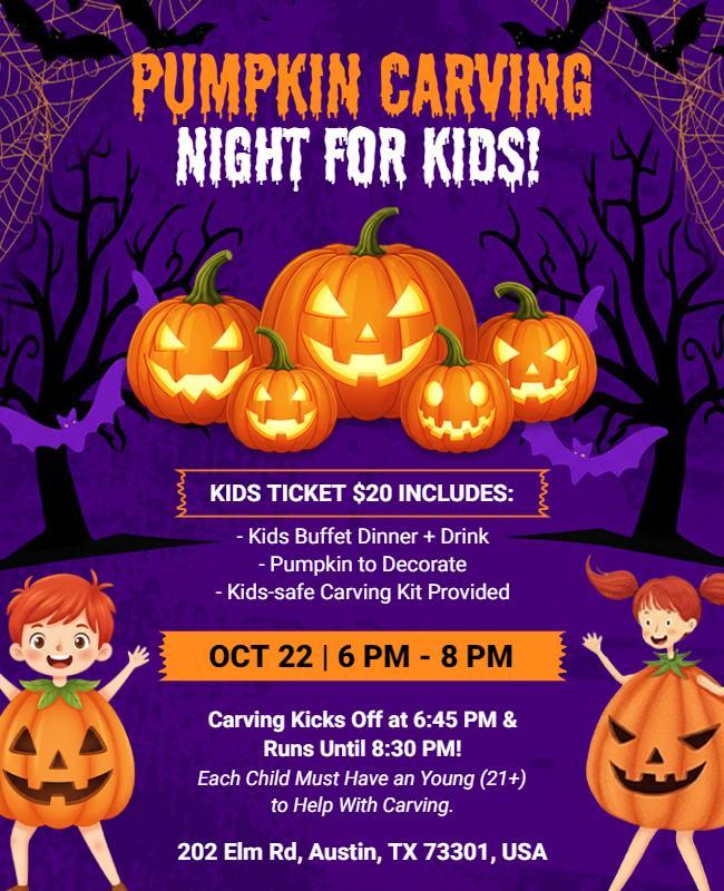 Kids Pumpkin Carving Event Flyer Template