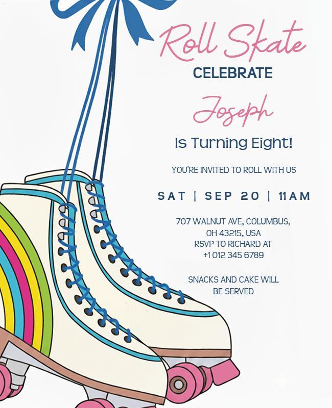 Kids Rollerskating Birthday Party Flyer Template