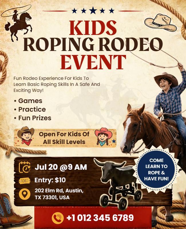 Kids Roping Rodeo Event Flyer Template