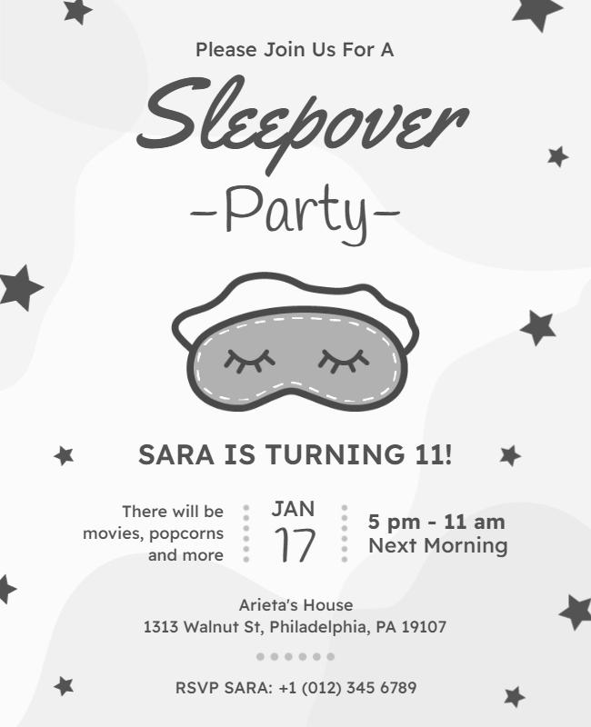 Kids Sleepover Birthday Party Flyer Template