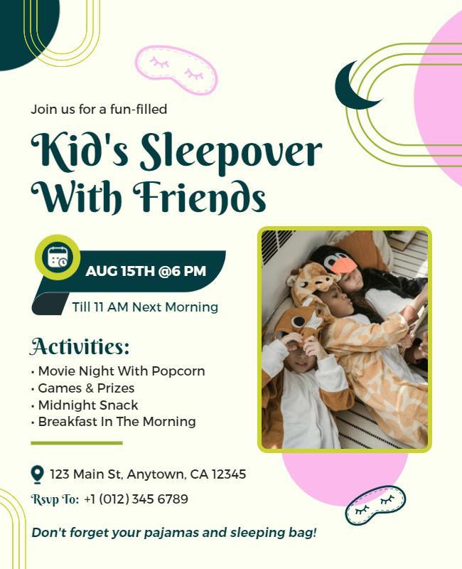 Kids Sleepover Event with Friends Flyer Template