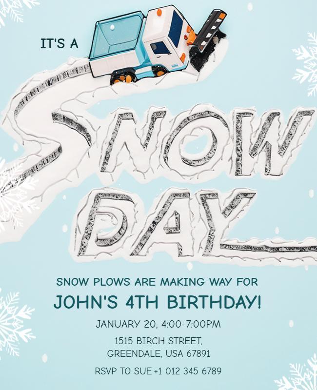 Kids Snow Day 4th Birthday Party Invitation Flyer Template