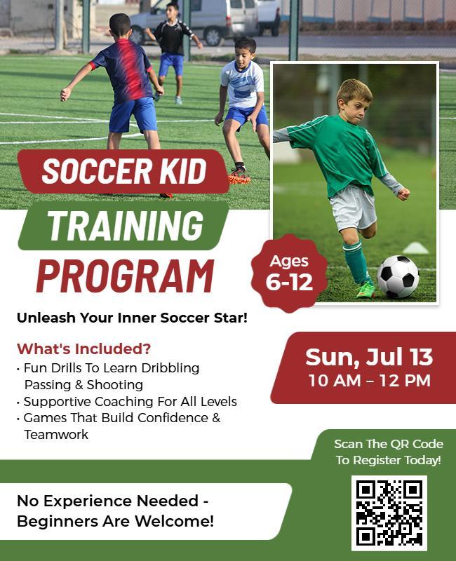 Kids Soccer Training Program Flyer Template