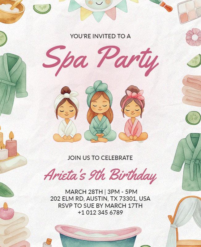 Kids Spa Party Invitation Flyer Template