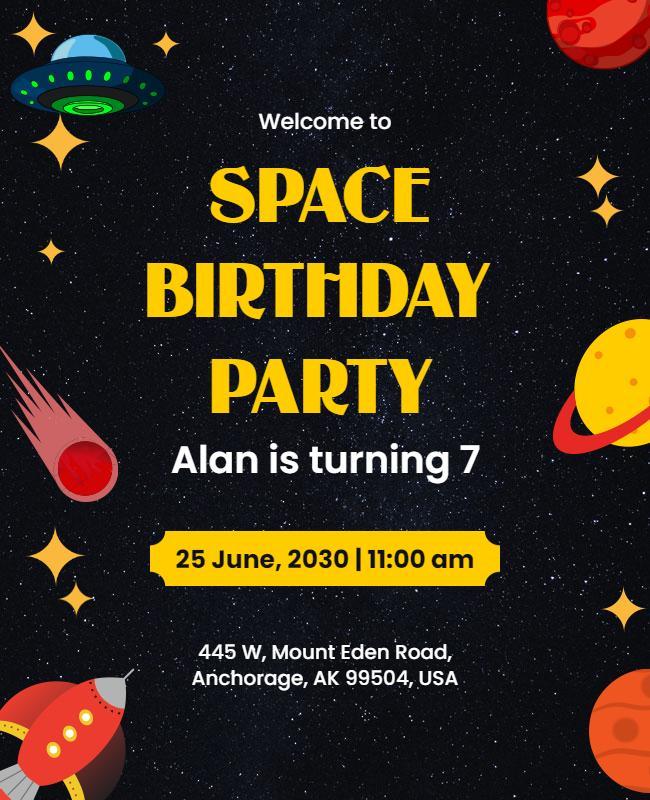 Kids Space Theme Birthday Party Flyer Template