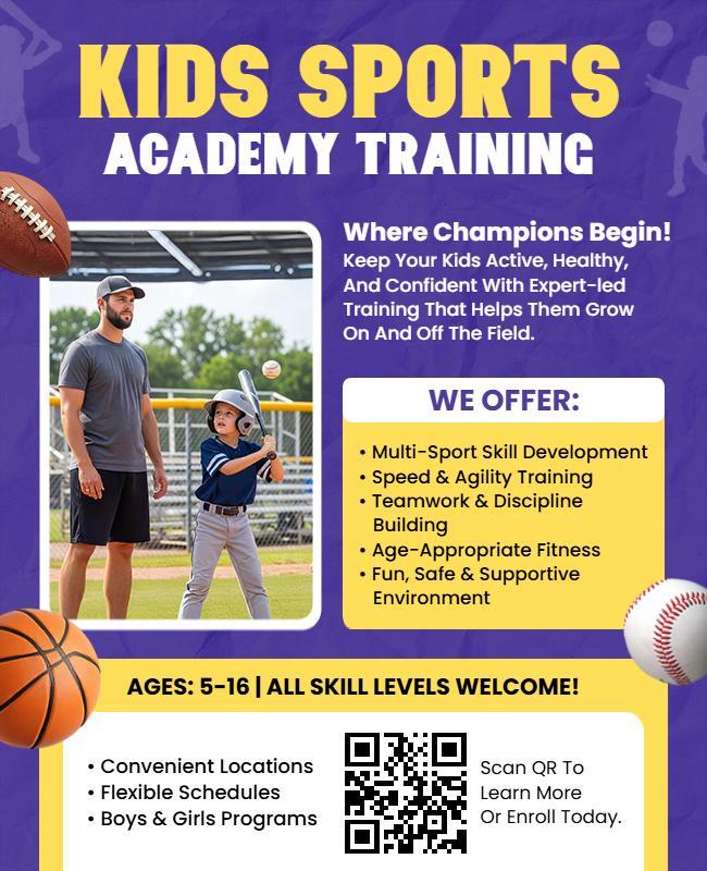 Kids Sports Academy Training Flyer Template