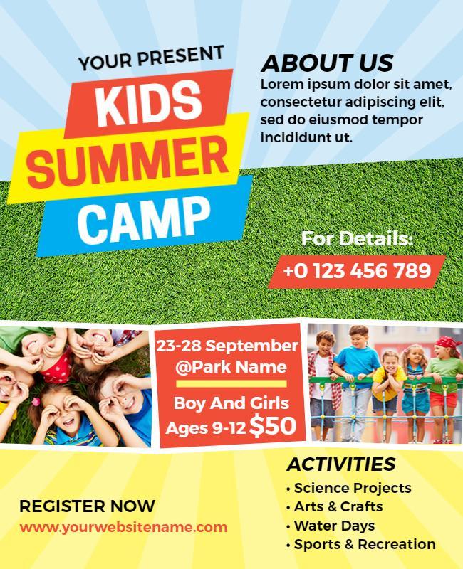 Bright Colorful Kids Summer Camp Registration Flyer Template