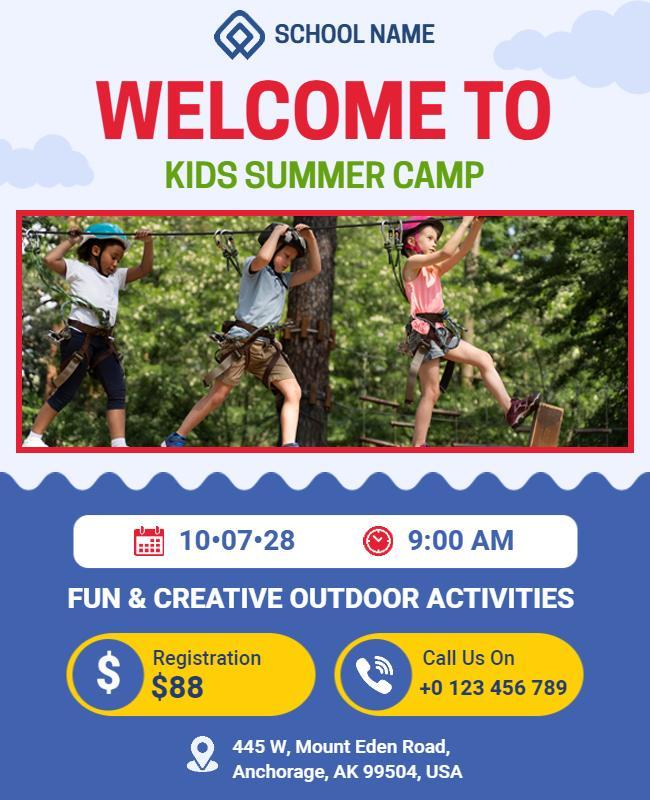 Vibrant Outdoor Adventure Kids Summer Camp Flyer Template