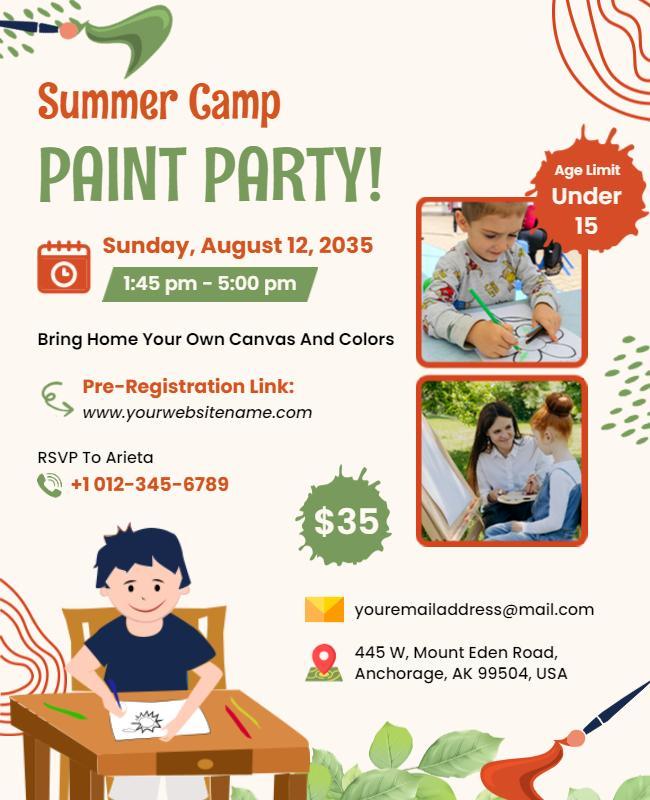 Kids Summer Camp Paint Party Flyer Template