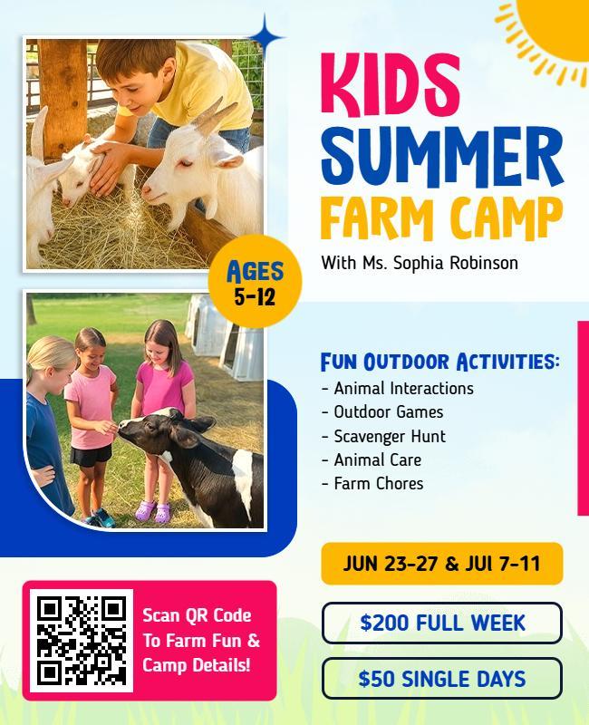 Kids Summer Farm Camp Activities Flyer Template