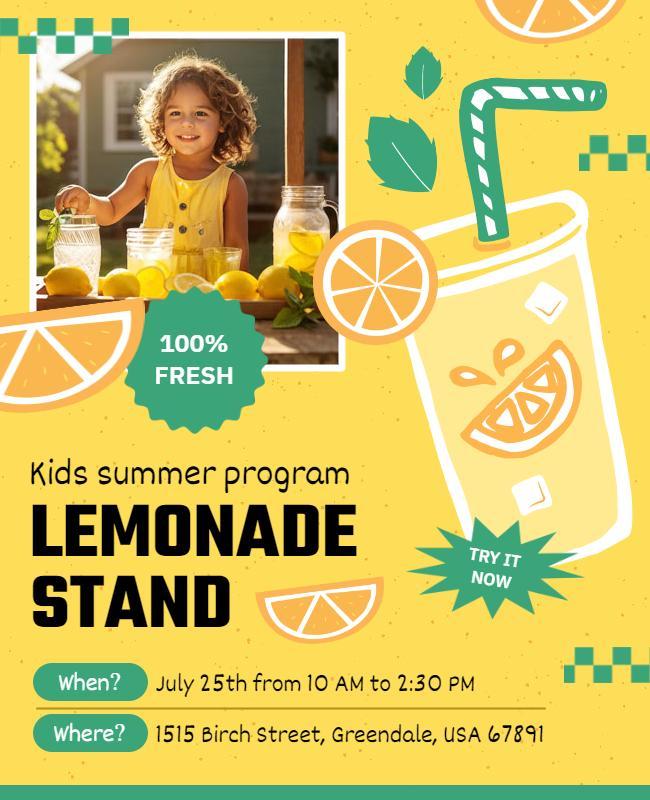 Kids Summer Program Lemonade Stand Flyer Template