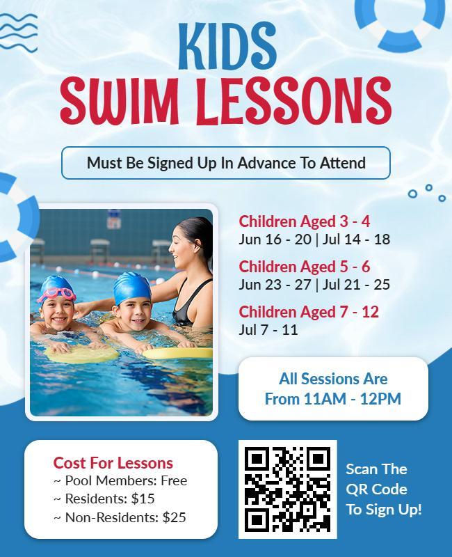Kids Swim Lessons Promotional Flyer Template