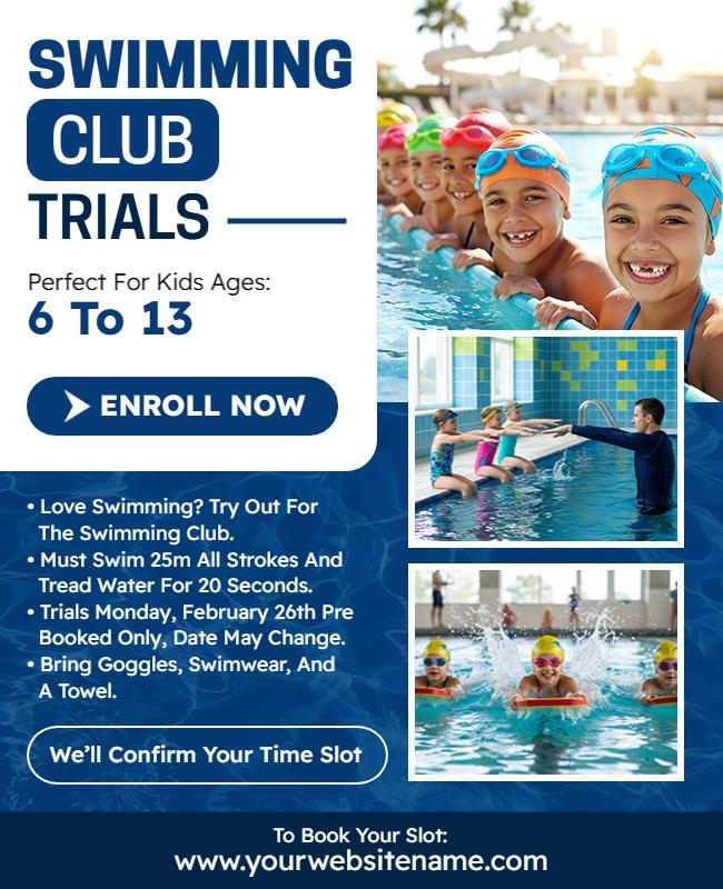 Kids Swimming Club Trials Enrollment Flyer Template