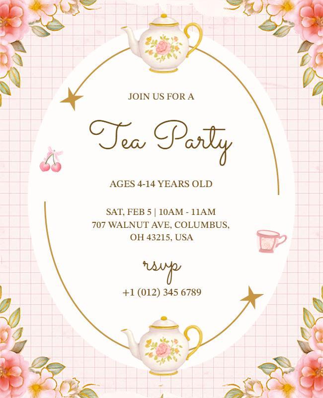 Kids Tea Party Invitation Flyer Template