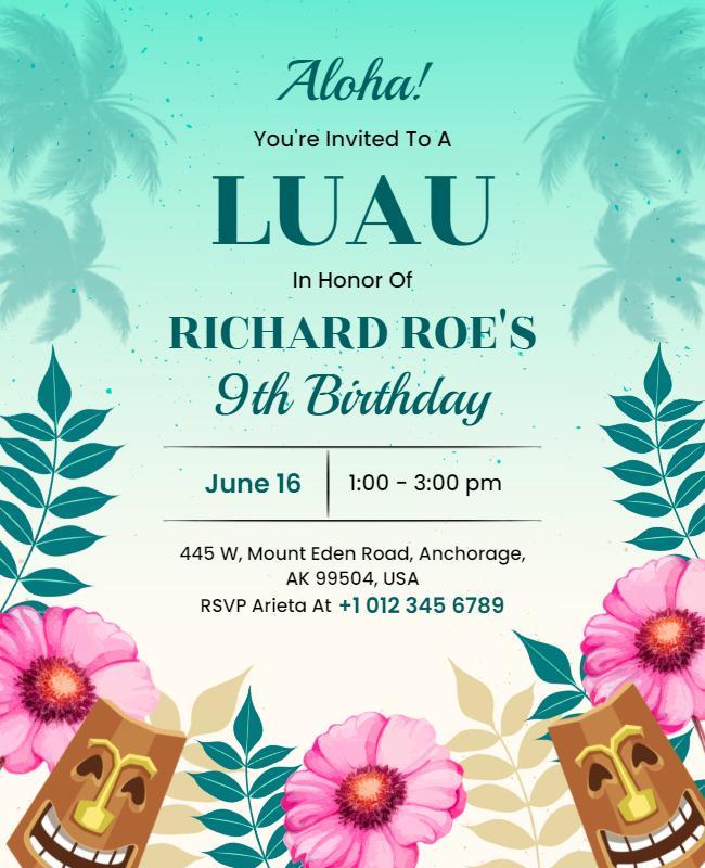 Kids Tropical Luau Birthday Invitation Flyer Template