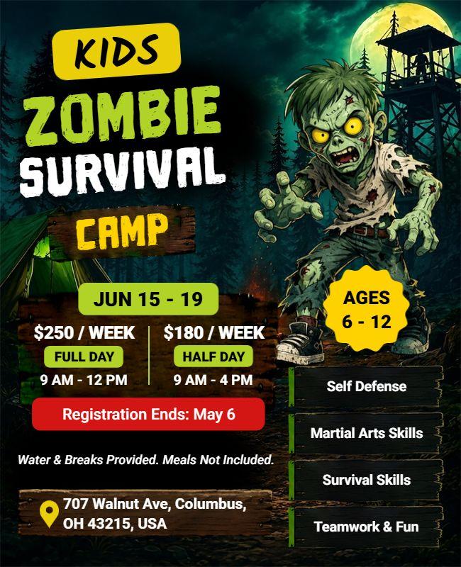 Kids Zombie Survival Camp Promotional Flyer Template