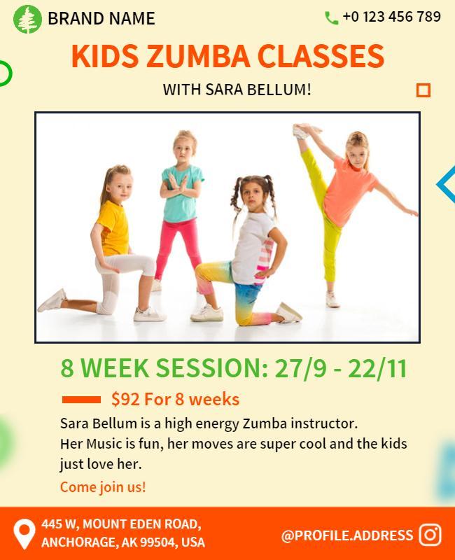 Colorful Kids Zumba Classes with Fun Activities Flyer Template