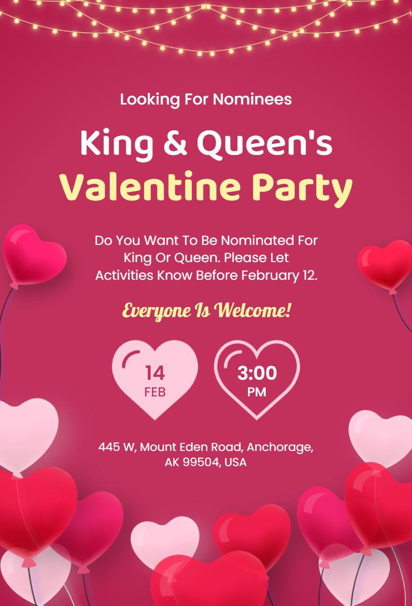 King and Queen Valentine's Day Nomination Party Invitation Template
