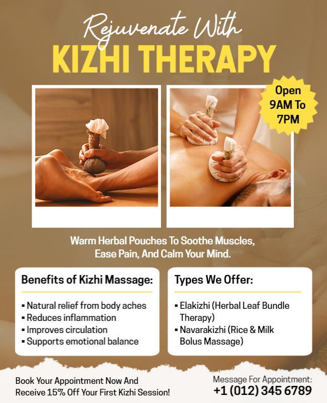 Kizhi Therapy Massage Treatment Flyer Template