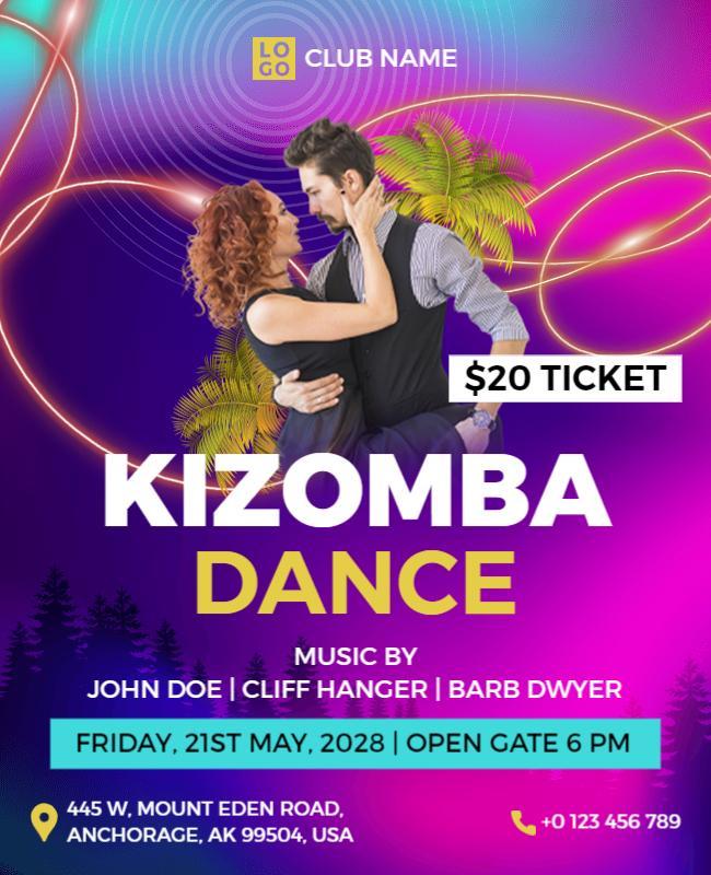 Vibrant Tropical Kizomba Dance Party Flyer Template