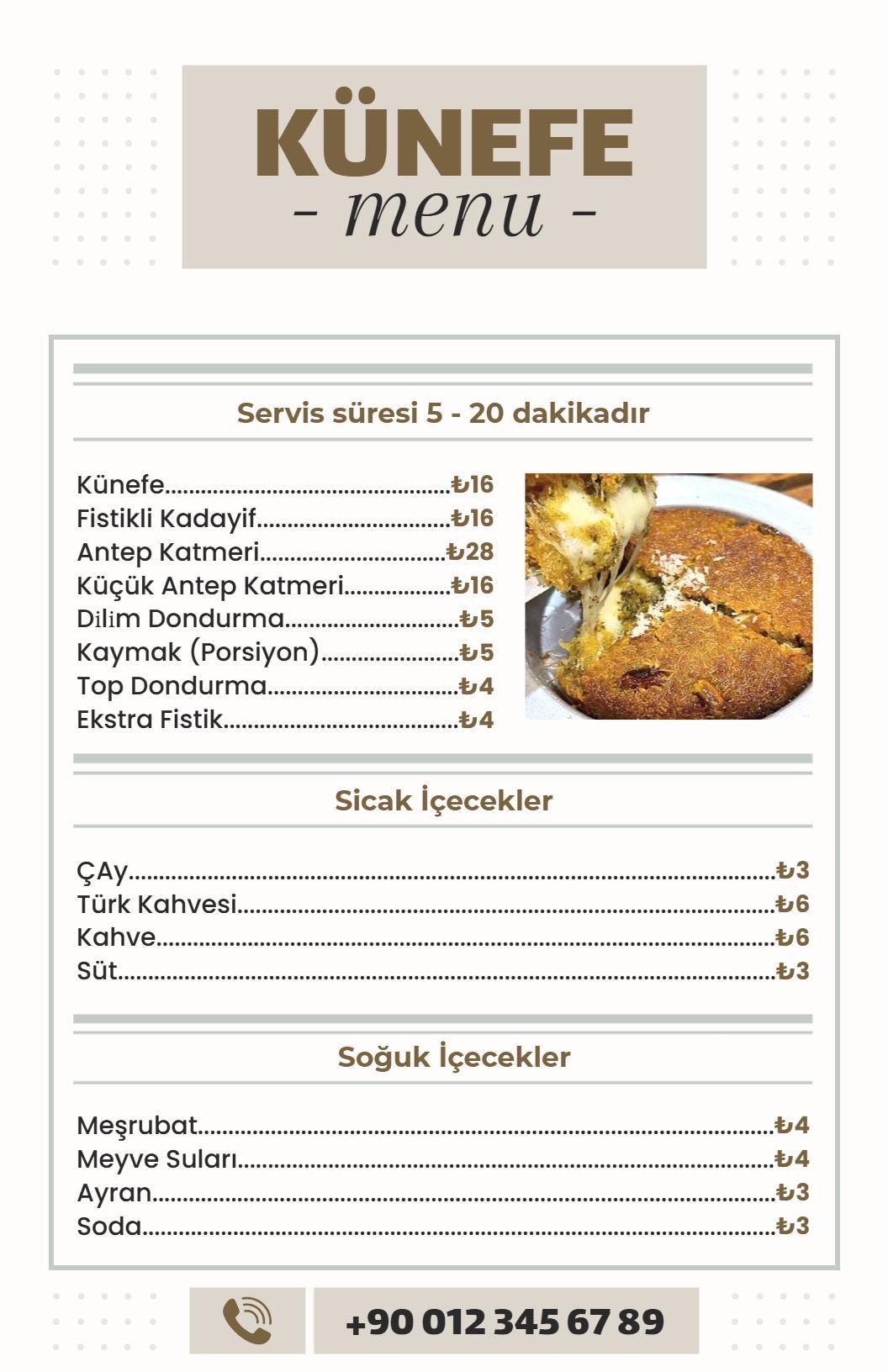 Klasik Künefe Kafe Ve Tatlı Menüsü Şablonu