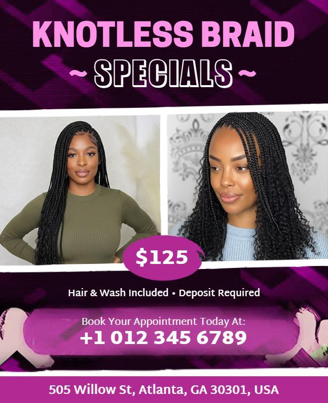 Knotless Braid Hair Salon Specials Flyer Template